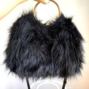 Black faux fur purse